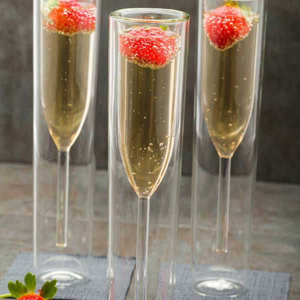 Restaurantware Forma Professional 4 Oz Round Glass Champagne Flute - Double Wall - 2" X 2" X 9 1/4" - 10 Count Box