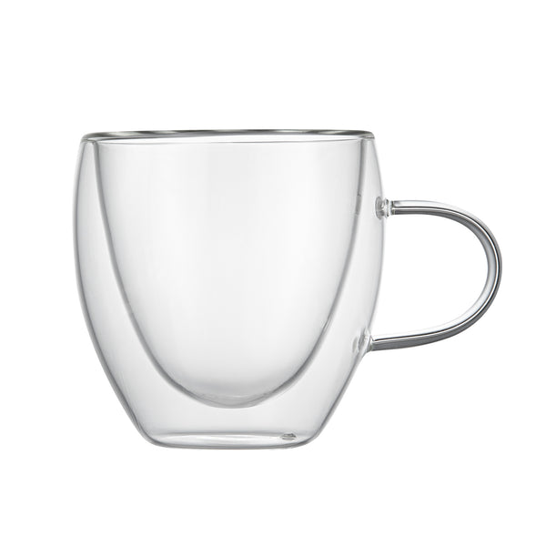 Restaurantware Forma Professional 5 Oz Glass Coffee Cup - Double Wall Borosilicate With Handle - 2 1/2'' X 2 1/2'' X 3 1/4'' - 12 Count Box