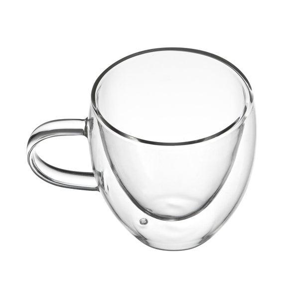 Restaurantware Forma Professional 5 Oz Glass Coffee Cup - Double Wall Borosilicate With Handle - 2 1/2'' X 2 1/2'' X 3 1/4'' - 12 Count Box
