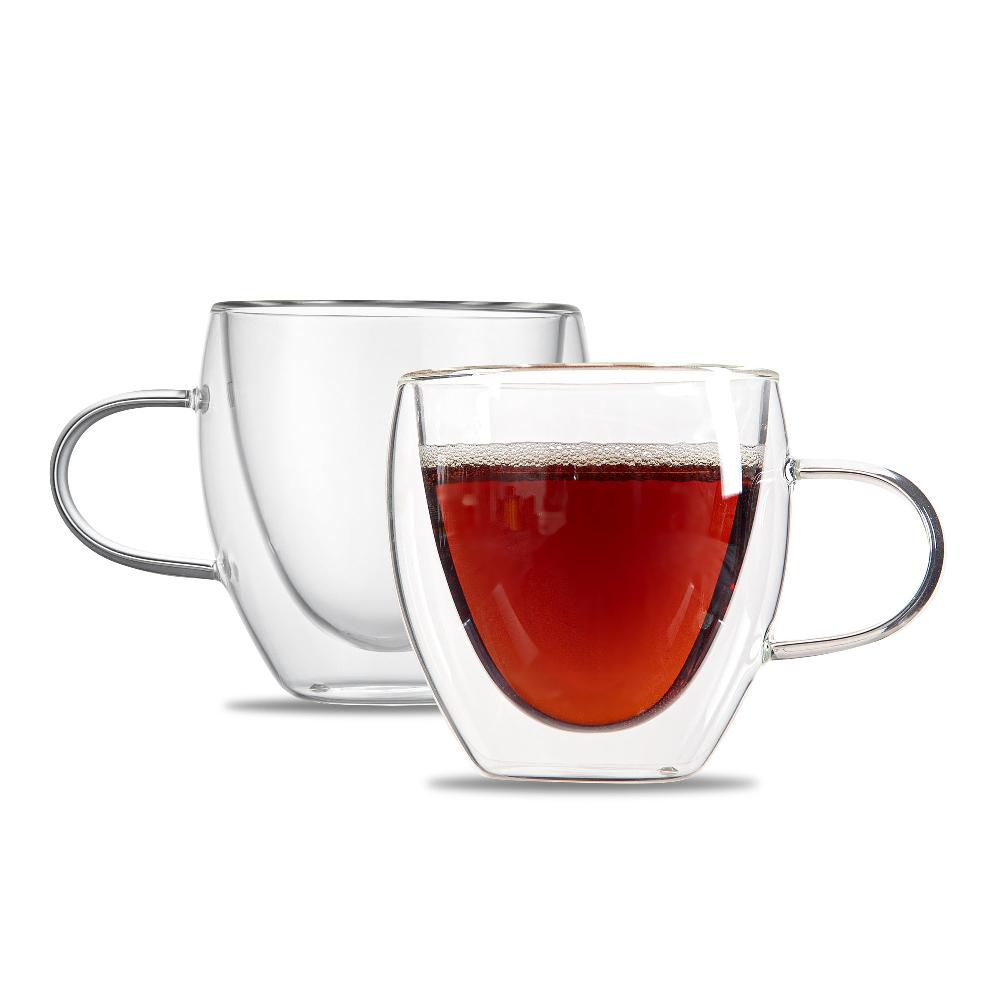 restaurantware Forma Professional 5 oz Glass Coffee Cup - Double Wall Borosilicate with Handle - 2 1/2'' x 2 1/2'' x 3 1/4'' - 12 count box