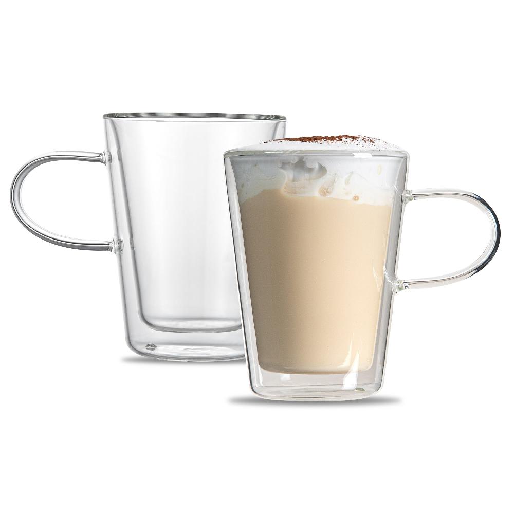 restaurantware Forma Professional 5 oz Glass Mug - Double Wall Borosilicate with Handle - 2 3/4" x 2 3/4" x 3 3/4" - 12 count box