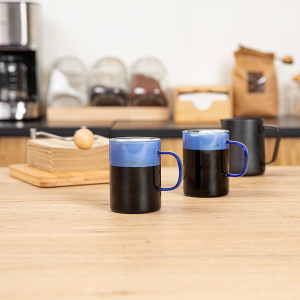 Restaurantware Forma Professional 7 Oz Blue Glass Coffee Mug - Borosilicate With Handle - 2 1/2" X 2 1/2" X 3 1/2" - 12 Count Box