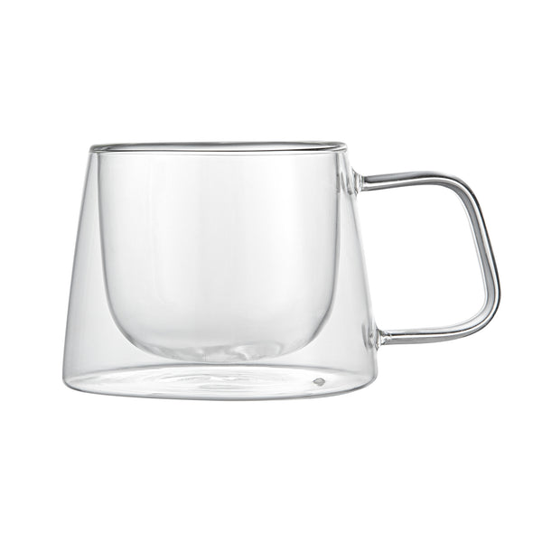 Restaurantware Forma Professional 7 Oz Glass Coffee Mug - Double Wall Borosilicate With Handle - 3" X 3" X 2 3/4" - 12 Count Box