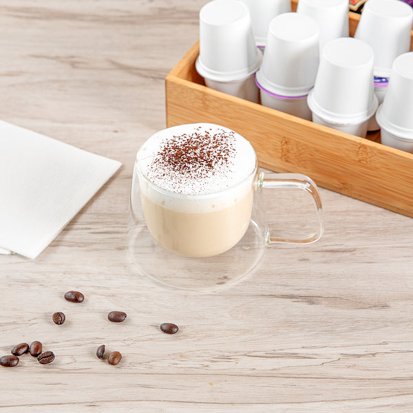 Restaurantware Forma Professional 7 Oz Glass Coffee Mug - Double Wall Borosilicate With Handle - 3" X 3" X 2 3/4" - 12 Count Box