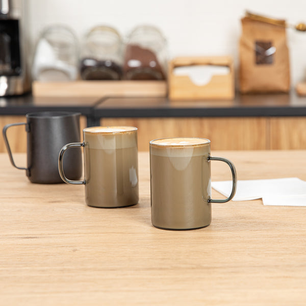 Restaurantware Forma Professional 7 Oz Gray Glass Coffee Mug - Borosilicate With Handle - 2 1/2" X 2 1/2" X 3 1/2" - 12 Count Box
