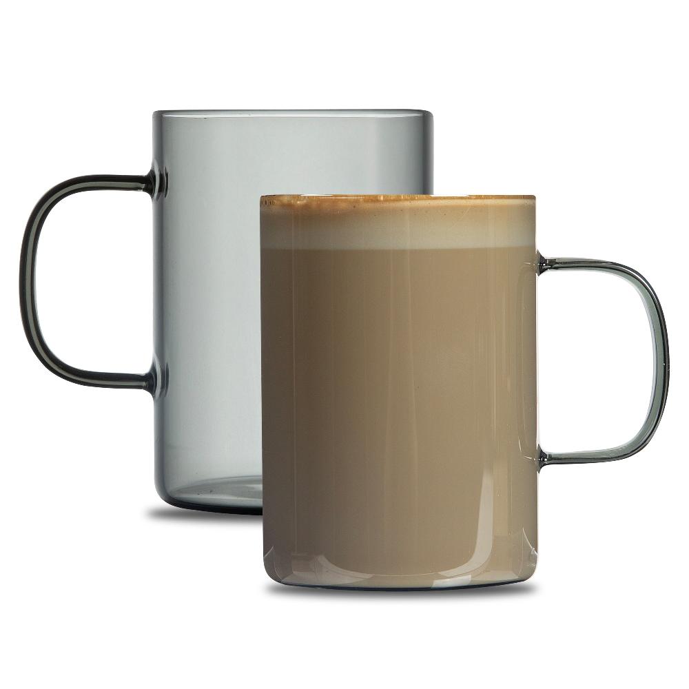 restaurantware Forma Professional 7 oz Gray Glass Coffee Mug - Borosilicate with Handle - 2 1/2" x 2 1/2" x 3 1/2" - 12 count box