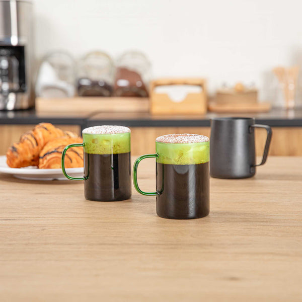 Restaurantware Forma Professional 7 Oz Green Glass Coffee Mug - Borosilicate With Handle - 2 1/2" X 2 1/2" X 3 1/2" - 12 Count Box