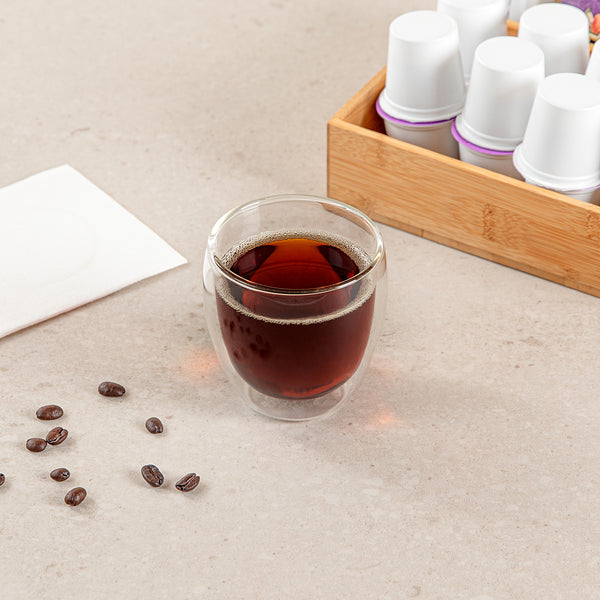 Restaurantware Forma Professional 8 Oz Coffee Cup - Double Wall Borosilicate - 3 1/4'' X 3 1/4'' X 3 1/2'' - 12 Count Box