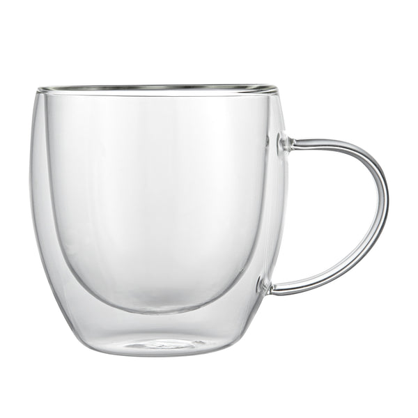 Restaurantware Forma Professional 8 Oz Glass Coffee Cup - Double Wall Borosilicate With Handle - 3'' X 3'' X 3 1/2'' - 12 Count Box