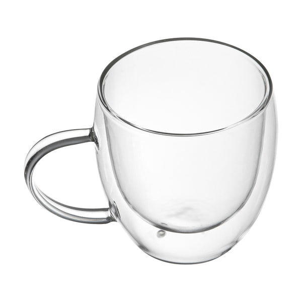 Restaurantware Forma Professional 8 Oz Glass Coffee Cup - Double Wall Borosilicate With Handle - 3'' X 3'' X 3 1/2'' - 12 Count Box