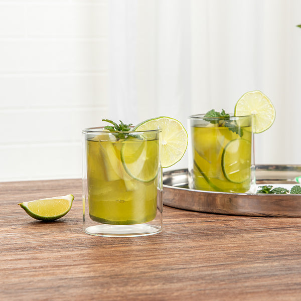 Restaurantware Forma Professional 9 Oz Gray Glass Tumbler - Double Wall Borosilicate - 3 1/4" X 3 1/4" X 4" - 12 Count Box