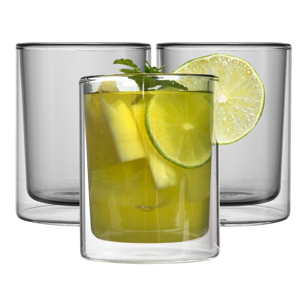 restaurantware Forma Professional 9 oz Gray Glass Tumbler - Double Wall Borosilicate - 3 1/4" x 3 1/4" x 4" - 12 count box