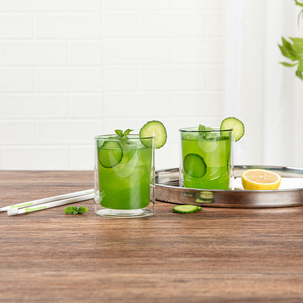 Restaurantware Forma Professional 9 Oz Green Glass Tumbler - Double Wall Borosilicate - 3 1/4" X 3 1/4" X 4" - 12 Count Box