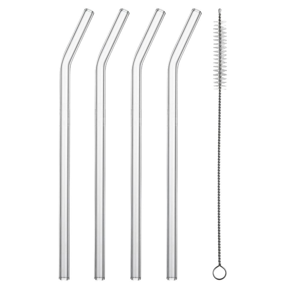restaurantware Forma Professional Clear Bent Glass Straw - Borosilicate with Brush - 7 3/4'' - 100 count box