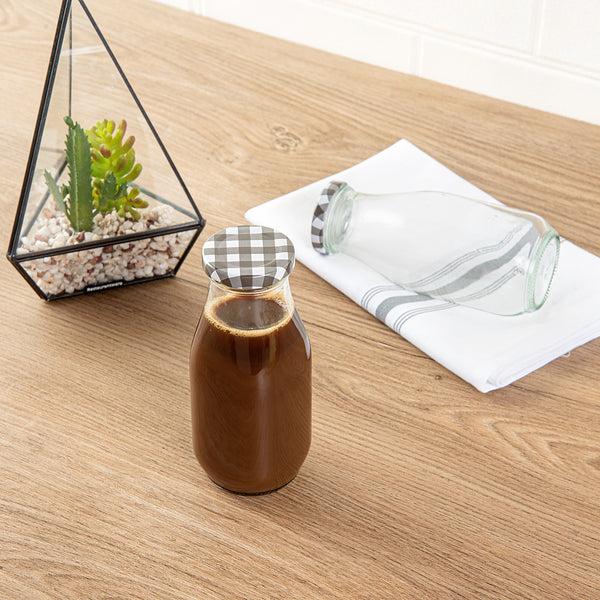 Restaurantware French Countryside 11 Oz Glass Bottle - With Black Plaid Lid - 2 1/2" X 2 1/2" X 6" - 10 Count Box