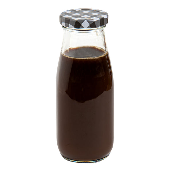Restaurantware French Countryside 11 Oz Glass Bottle - With Black Plaid Lid - 2 1/2" X 2 1/2" X 6" - 10 Count Box