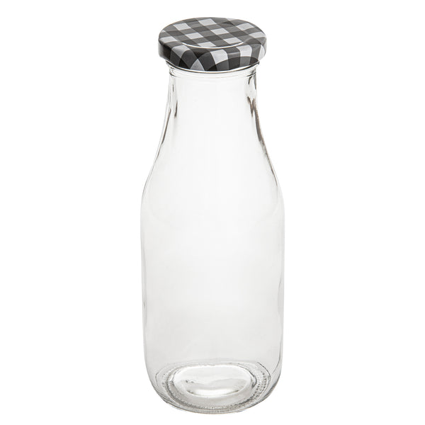 Restaurantware French Countryside 15 Oz Glass Bottle - With Black Plaid Lid - 2 1/2" X 2 1/2" X 7 1/2" - 10 Count Box