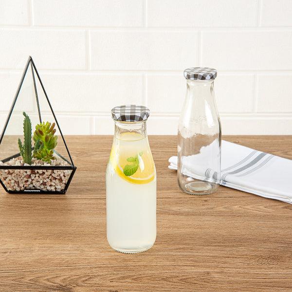 Restaurantware French Countryside 15 Oz Glass Bottle - With Black Plaid Lid - 2 1/2" X 2 1/2" X 7 1/2" - 10 Count Box