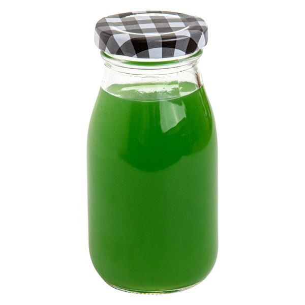 Restaurantware French Countryside 6 Oz Glass Bottle - With Black Plaid Lid - 2 1/4" X 2 1/4" X 4 3/4" - 10 Count Box