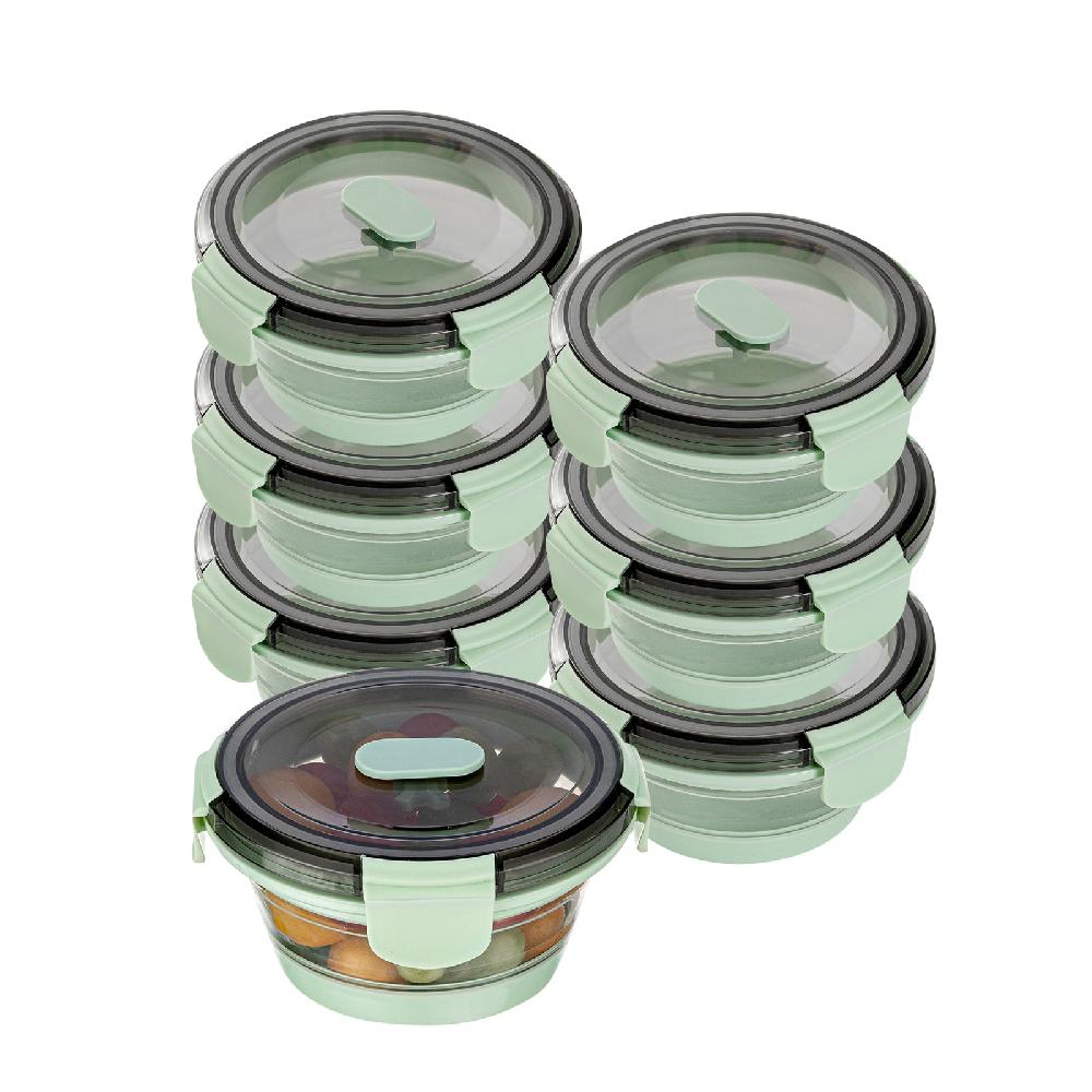 restaurantware Fresh Hero 14 oz Green Plastic Airtight Food Storage Container - with Vented Lid Collapsible - 5 1/2" x 5 1/2" x 2 3/4" - 20 count box