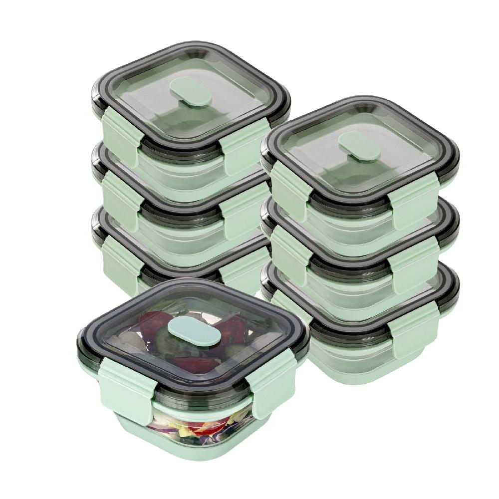 restaurantware Fresh Hero 17 oz Green Plastic Airtight Food Storage Container - with Vented Lid Collapsible - 5 1/2" x 5 1/2" x 2 3/4" - 20 count box