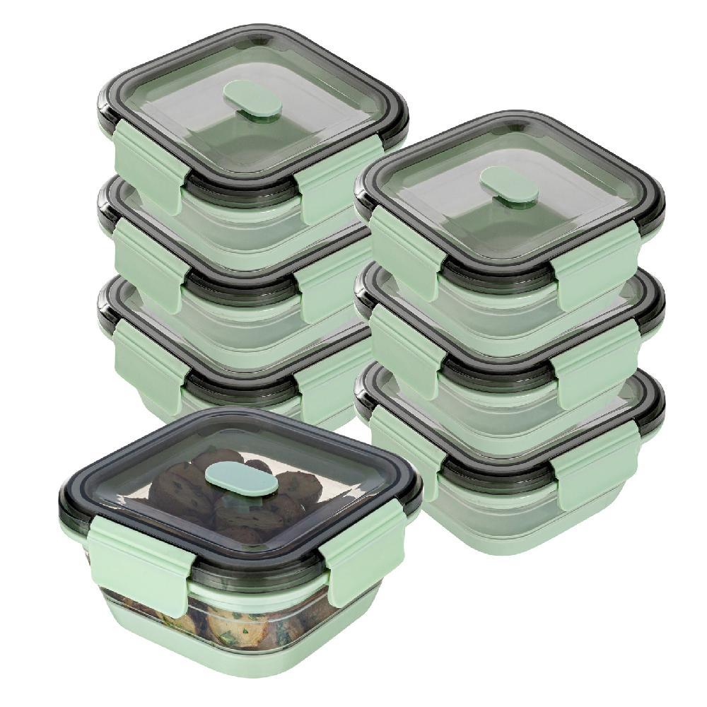 restaurantware Fresh Hero 24 oz Green Plastic Airtight Food Storage Container - with Vented Lid Collapsible - 6" x 6" x 2 3/4" - 20 count box
