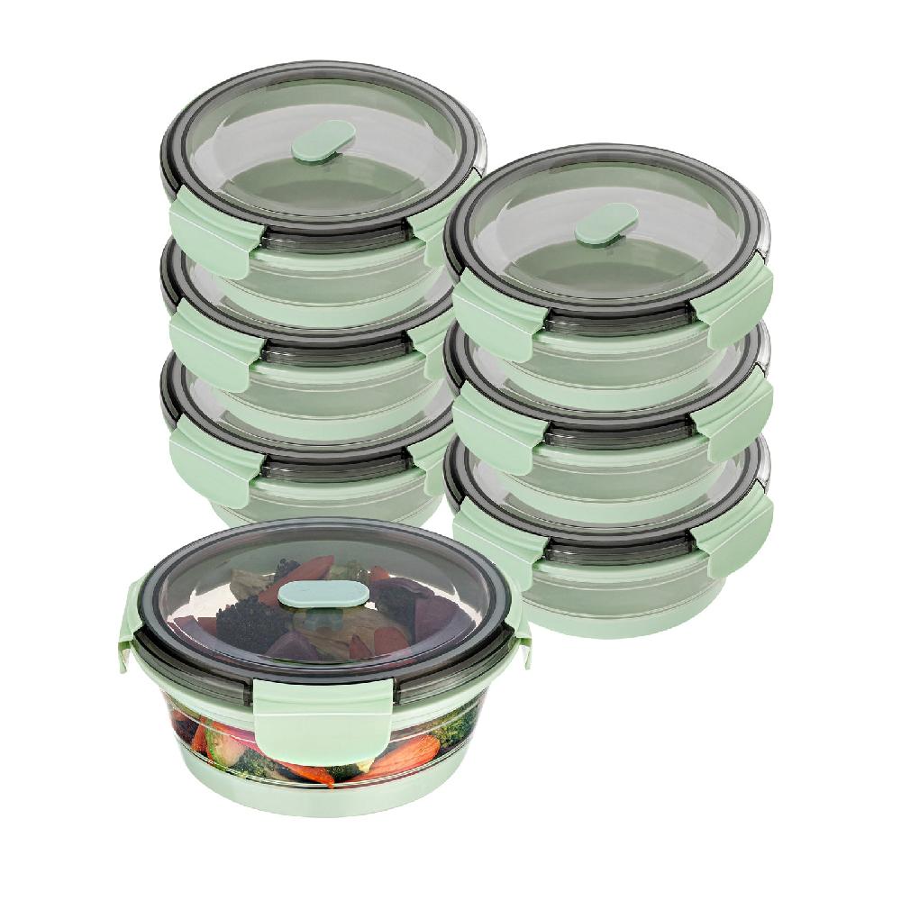 restaurantware Fresh Hero 27 oz Green Plastic Airtight Food Storage Container - with Vented Lid Collapsible - 6 3/4" x 6 3/4" x 2 3/4" - 20 count box