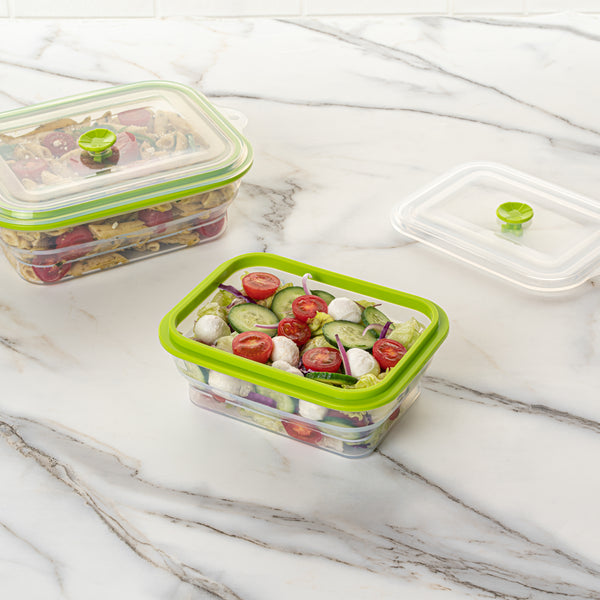 Restaurantware Fresh Hero 32 Oz Green Silicone Airtight Food Storage Container - With Vented Lid Collapsible - 7 3/4" X 5 1/2" X 2 3/4" - 20 Count Box