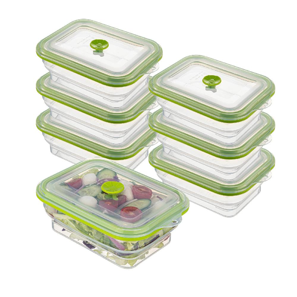 restaurantware Fresh Hero 32 oz Green Silicone Airtight Food Storage Container - with Vented Lid Collapsible - 7 3/4" x 5 1/2" x 2 3/4" - 20 count box