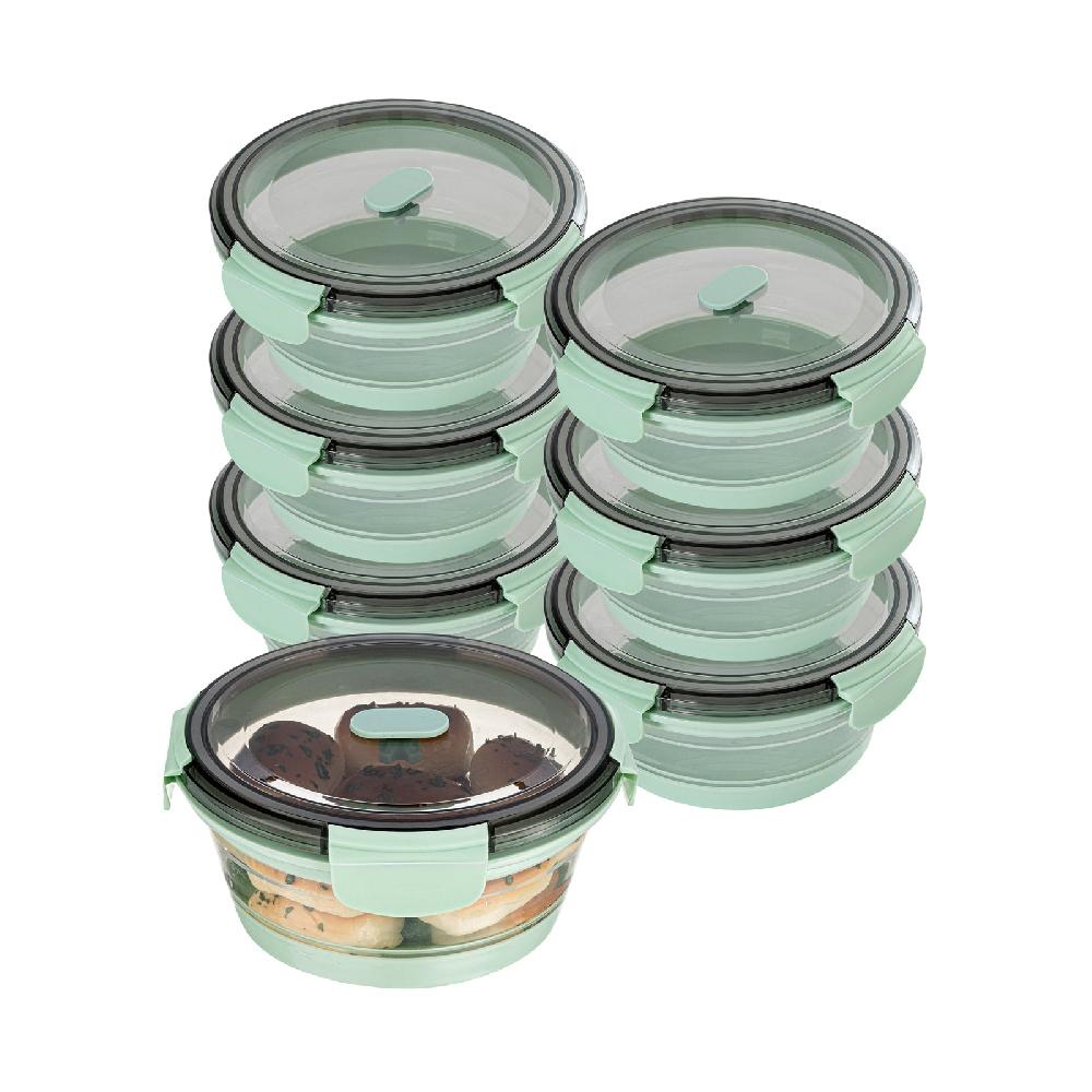 restaurantware Fresh Hero 34 oz Green Plastic Airtight Food Storage Container - with Vented Lid Collapsible - 7 1/4" x 7 1/4" x 3" - 20 count box