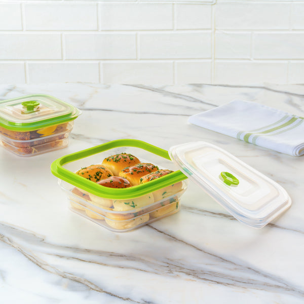 Restaurantware Fresh Hero 37 Oz Green Silicone Airtight Food Storage Container - With Vented Lid Collapsible - 7" X 7" X 3" - 20 Count Box