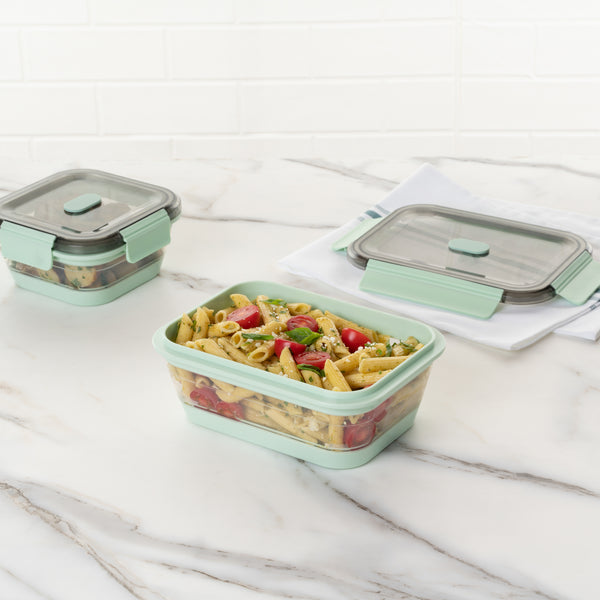 Restaurantware Fresh Hero 40 Oz Green Plastic Airtight Food Storage Container - With Vented Lid Collapsible - 8 1/4" X 6" X 3" - 20 Count Box