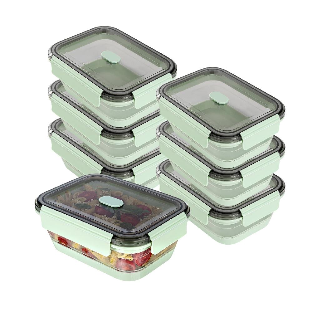 restaurantware Fresh Hero 40 oz Green Plastic Airtight Food Storage Container - with Vented Lid Collapsible - 8 1/4" x 6" x 3" - 20 count box