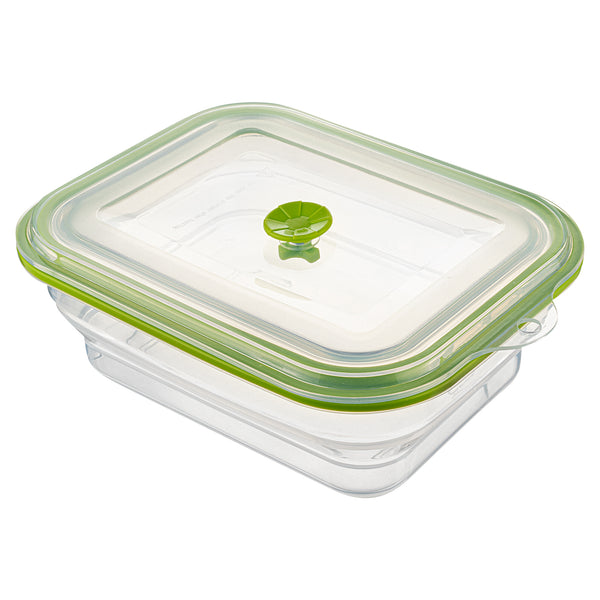 Restaurantware Fresh Hero 51 Oz Green Silicone Airtight Food Storage Container - With Vented Lid Collapsible - 9 1/4" X 7" X 3" - 20 Count Box
