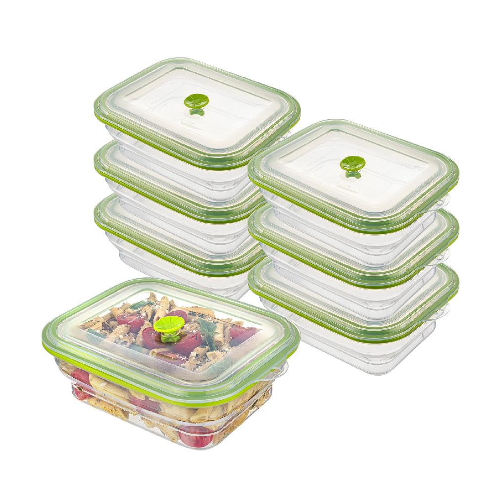 restaurantware Fresh Hero 51 oz Green Silicone Airtight Food Storage Container - with Vented Lid Collapsible - 9 1/4" x 7" x 3" - 20 count box