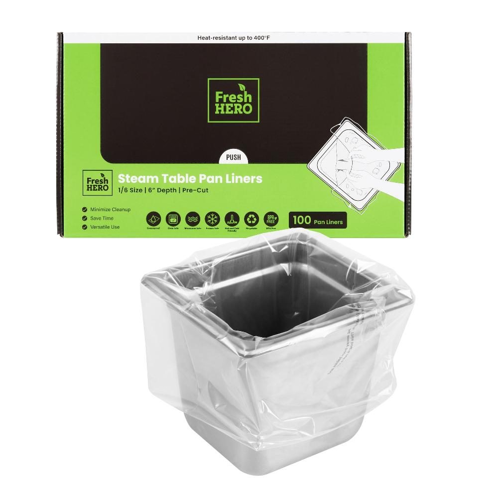 restaurantware Fresh Hero Nylon 1/6 Size Steam Table Pan Liner - 6" Depth - 13" x 14" - 100 count box