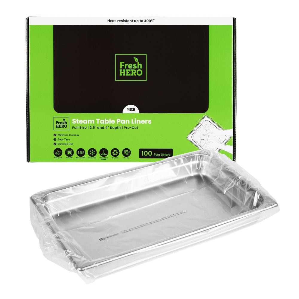 restaurantware Fresh Hero Nylon Full Size Steam Table Pan Liner - 2.5" and 4" Depth - 34" x 12" - 100 count box