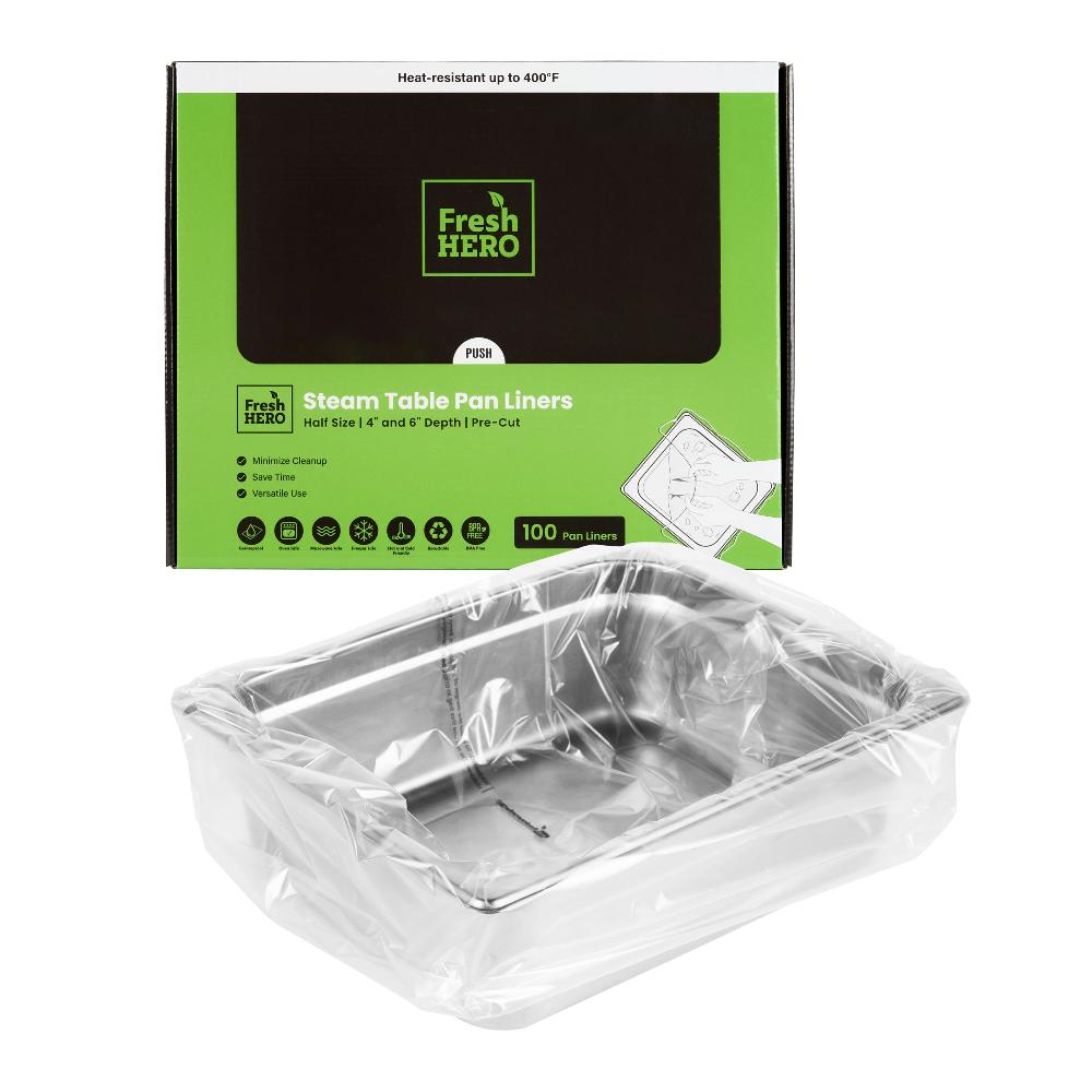 restaurantware Fresh Hero Nylon Half Size Steam Table Pan Liner - 4" and 6" Depth - 23" x 14" - 100 count box