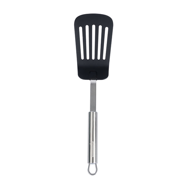 Restaurantware German Standard Black Nylon High Heat Slotted Turner / Spatula - With Stainless Steel Handle - 12 1/2'' - 1 Count Box