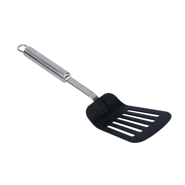 Restaurantware German Standard Black Nylon High Heat Slotted Turner / Spatula - With Stainless Steel Handle - 12 1/2'' - 1 Count Box