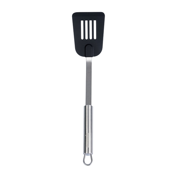 Restaurantware German Standard Black Nylon High Heat Slotted Turner / Spatula - With Stainless Steel Handle - 12 3/4'' - 1 Count Box