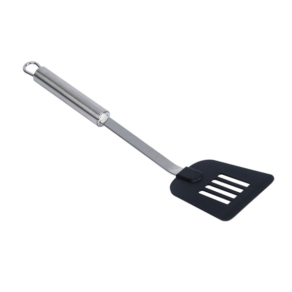 Restaurantware German Standard Black Nylon High Heat Slotted Turner / Spatula - With Stainless Steel Handle - 12 3/4'' - 1 Count Box