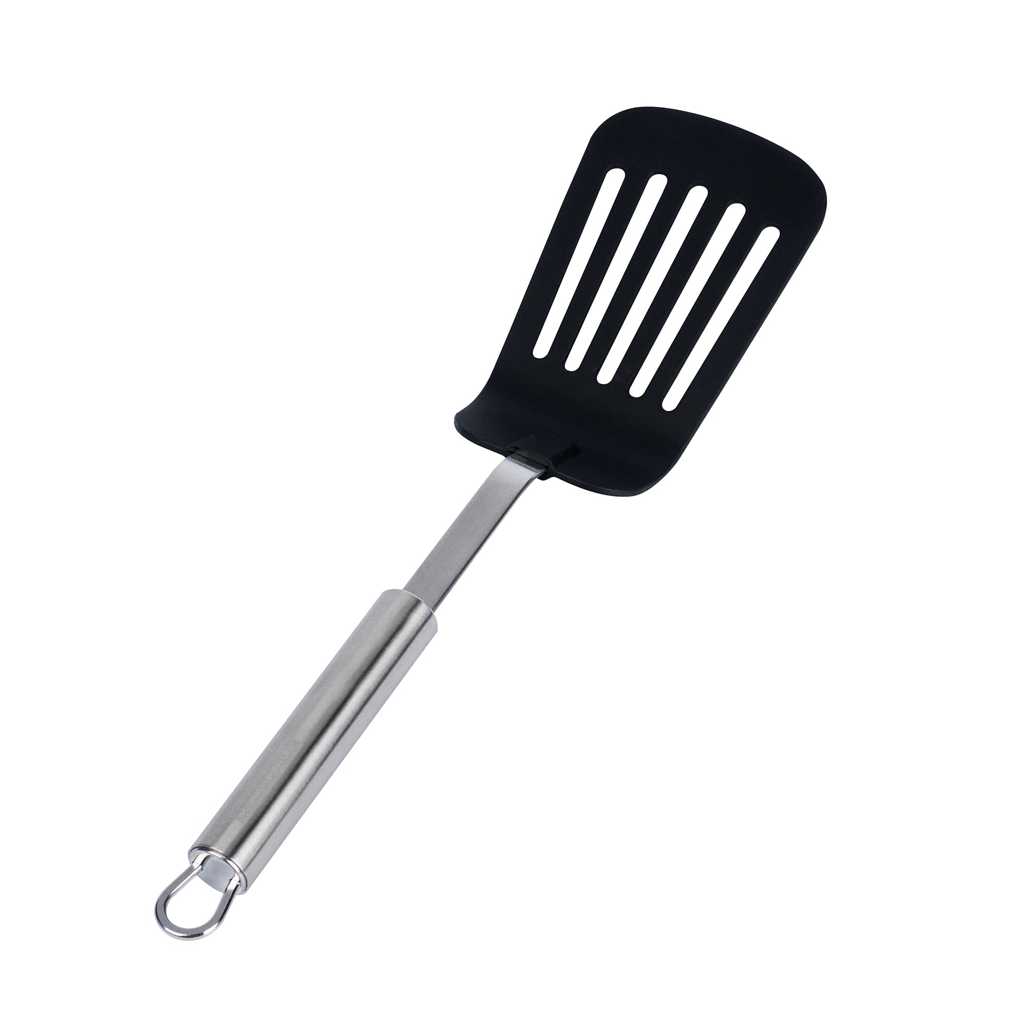restaurantware German Standard Black Nylon High Heat Slotted Turner / Spatula - with Stainless Steel Handle - 12 1/2'' - 1 count box