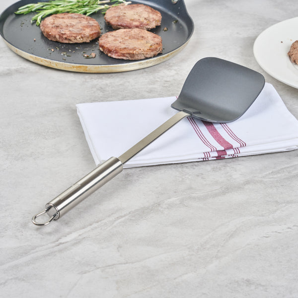 Restaurantware German Standard Black Nylon High Heat Wok Spatula - With Stainless Steel Handle - 14 1/4'' - 1 Count Box