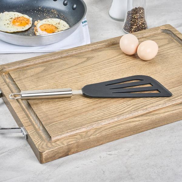 Restaurantware German Standard Black Silicone Fish / Egg Turner / Spatula - With Stainless Steel Handle - 12 3/4'' - 1 Count Box