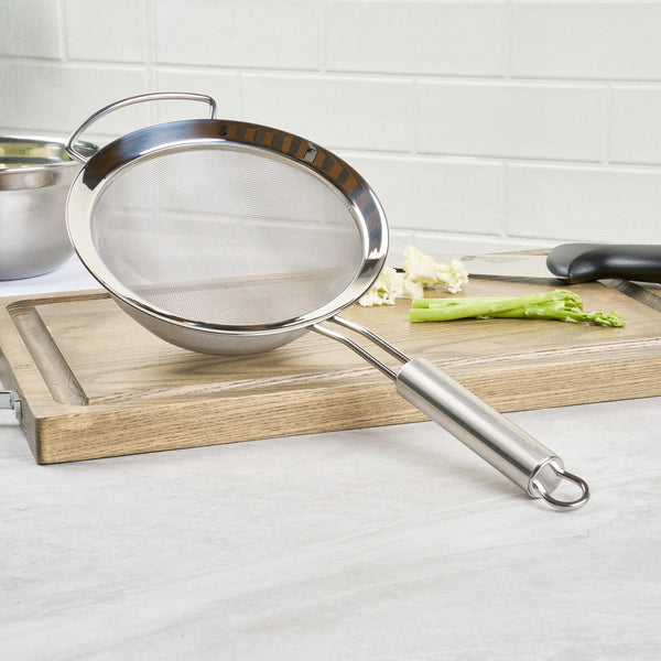 Restaurantware German Standard Stainless Steel Fine Mesh Strainer - 16 3/4'' X 7 3/4'' - 1 Count Box