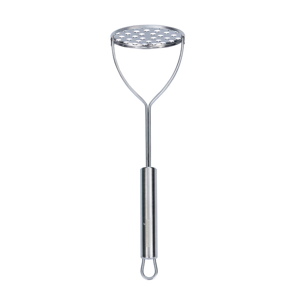 Restaurantware German Standard Stainless Steel Round-Faced Potato / Bean Masher - 11'' - 1 Count Box