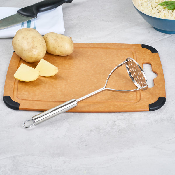 Restaurantware German Standard Stainless Steel Round-Faced Potato / Bean Masher - 11'' - 1 Count Box