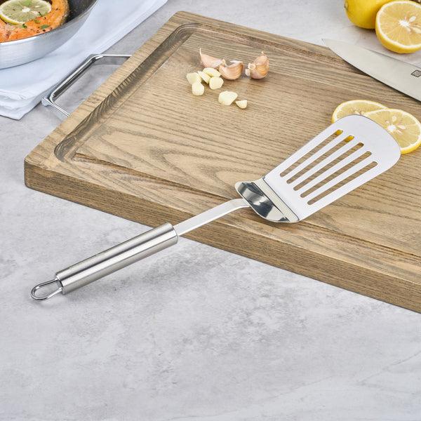 Restaurantware German Standard Stainless Steel Slotted Turner / Spatula - 12 1/2'' - 1 Count Box