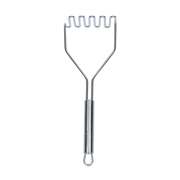 Restaurantware German Standard Stainless Steel Square-Faced Potato / Bean Masher - 11'' - 1 Count Box